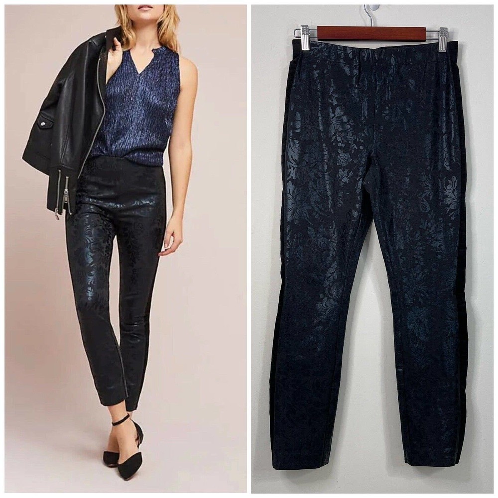 Anthropologie The Essential Foil-Printed Tuxedo Trousers Size 4 Black